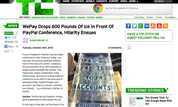 Tech Crunch: WePay Ice Article