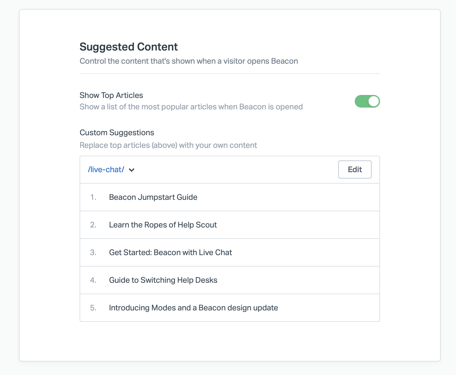Suggested content by URL feature screenshot